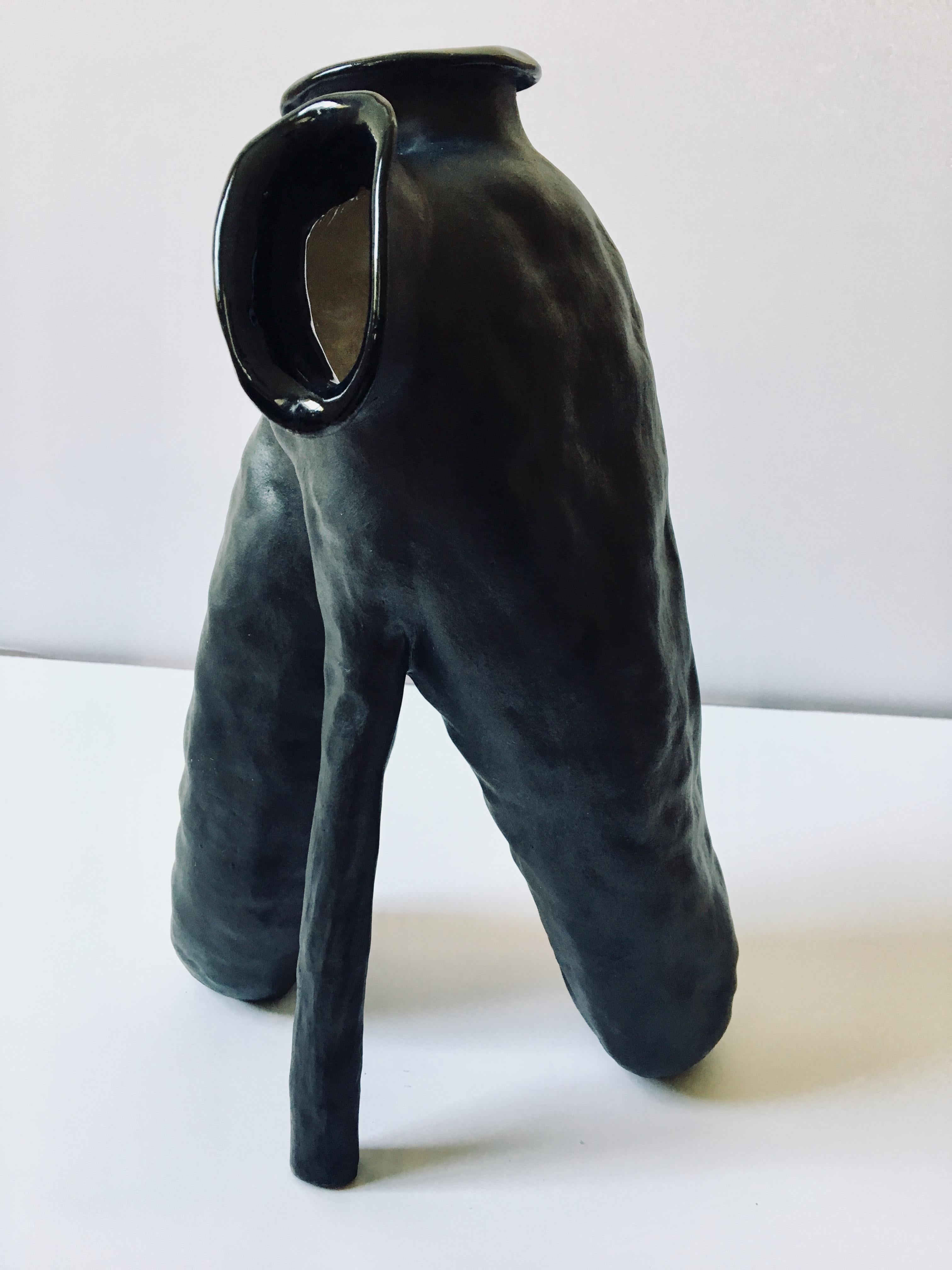 Ak Jansen Abstract Sculpture - Sculpture of black ceramic vessel: 'Creature Medium No 6'