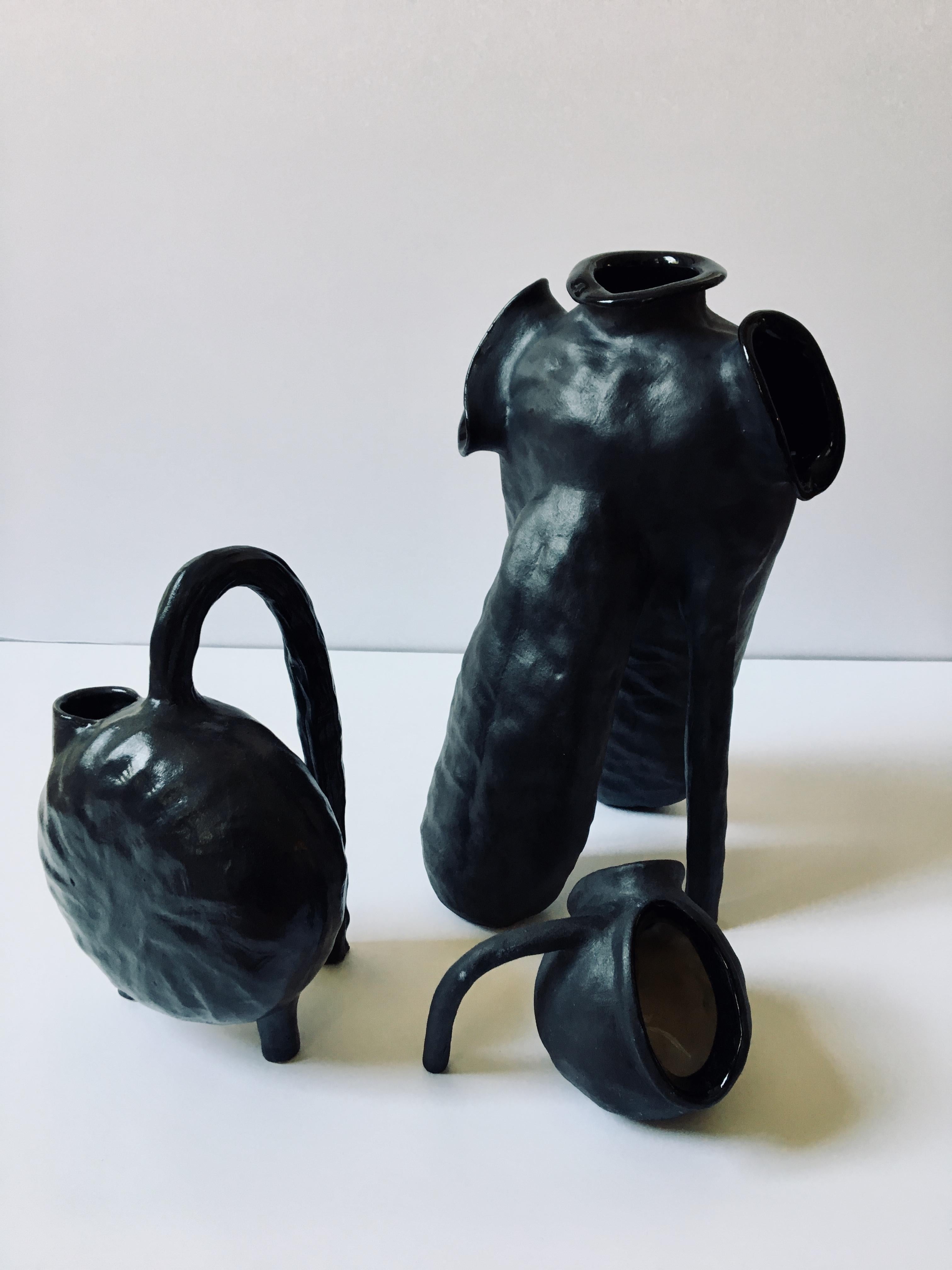 Sculpture ceramic vessels: 'Creatures No. 1, 6, 8' - Gray Abstract Sculpture by Ak Jansen