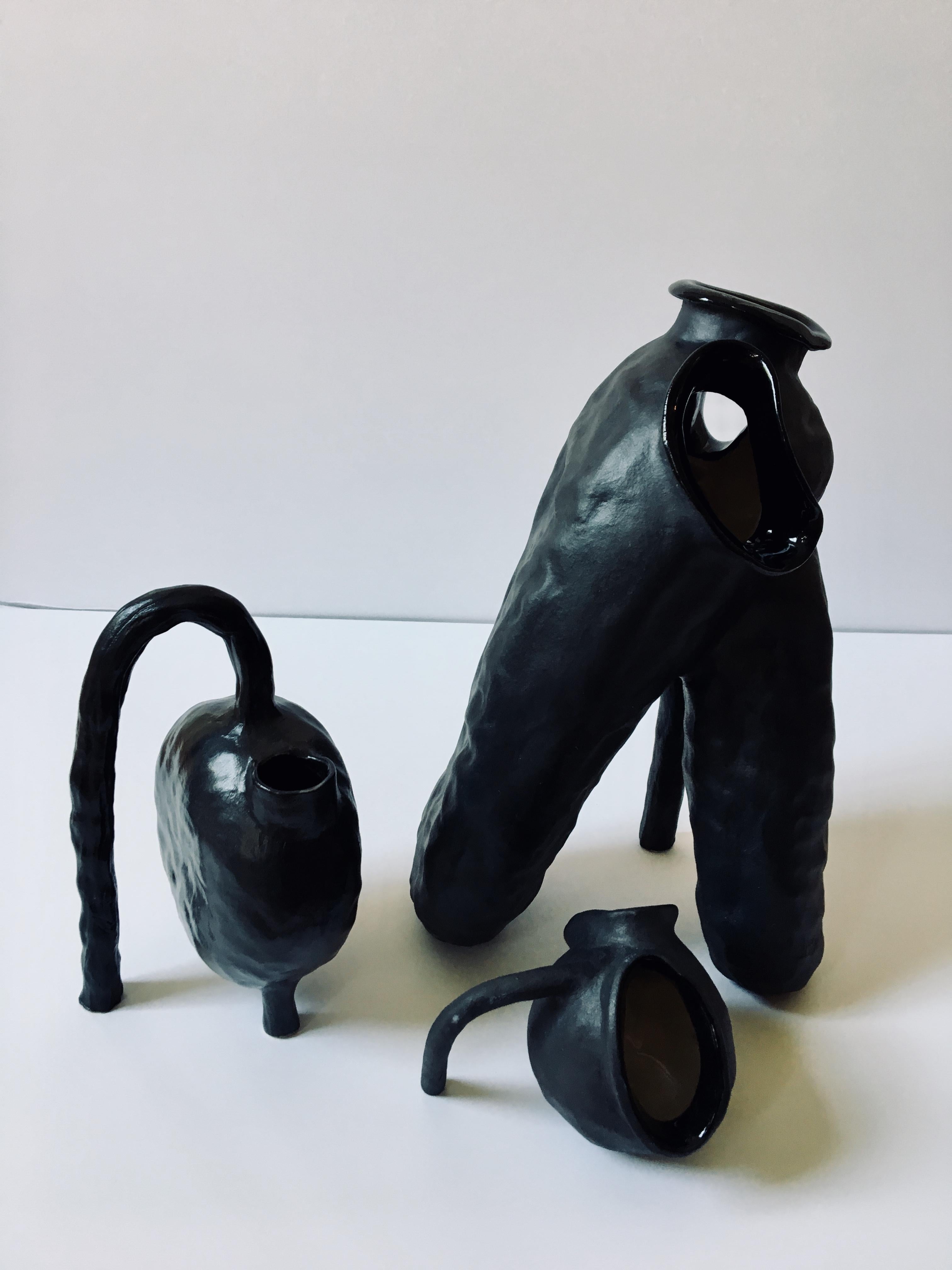 Sculpture ceramic vessels: 'Creatures No. 1, 6, 8' 1