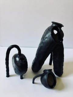 Sculpture ceramic vessels: 'Creatures No. 1, 6, 8'