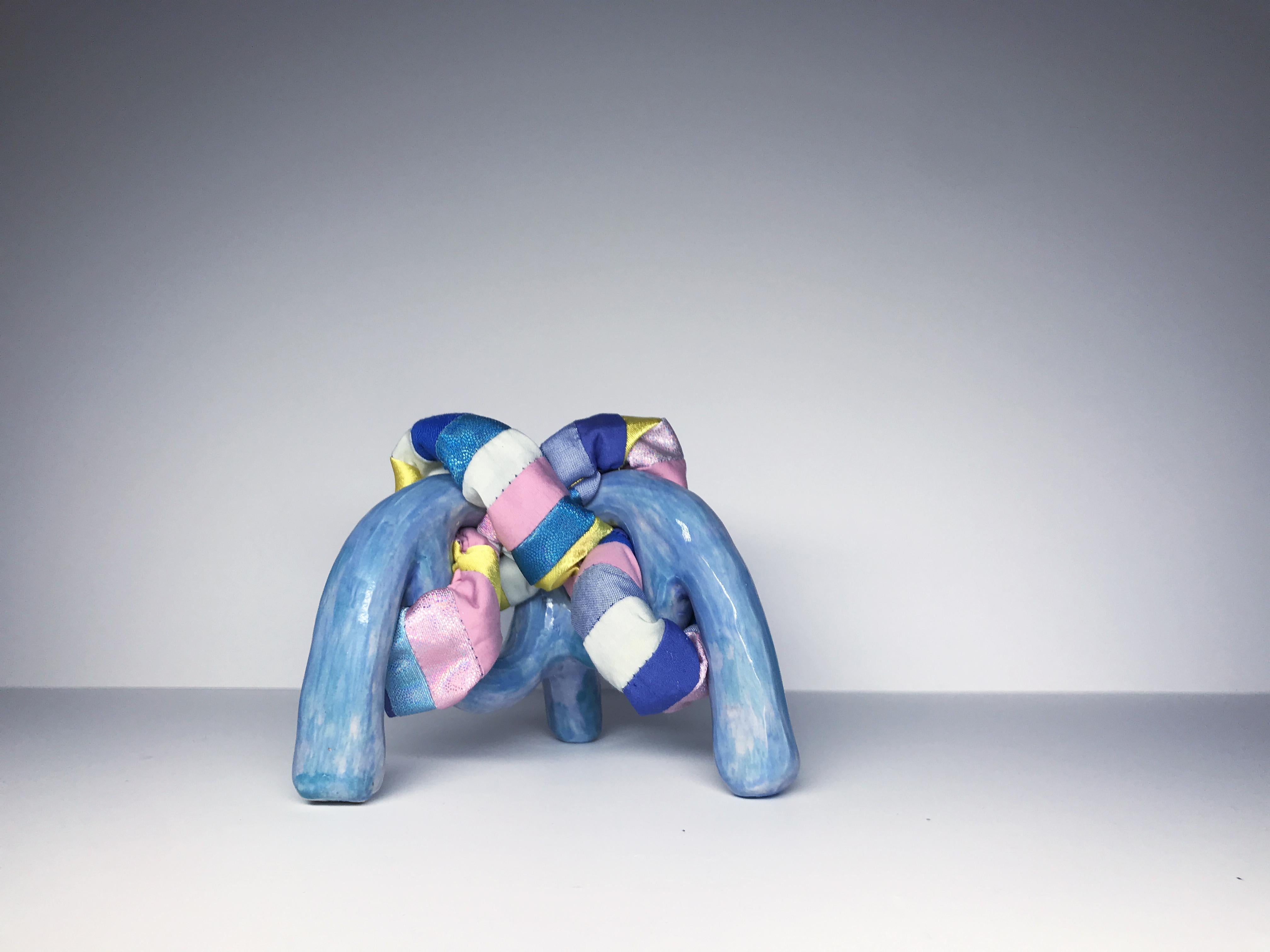 Ak Jansen Abstract Sculpture - Small Ceramic & Fiber Sculpture: 'Kelly'