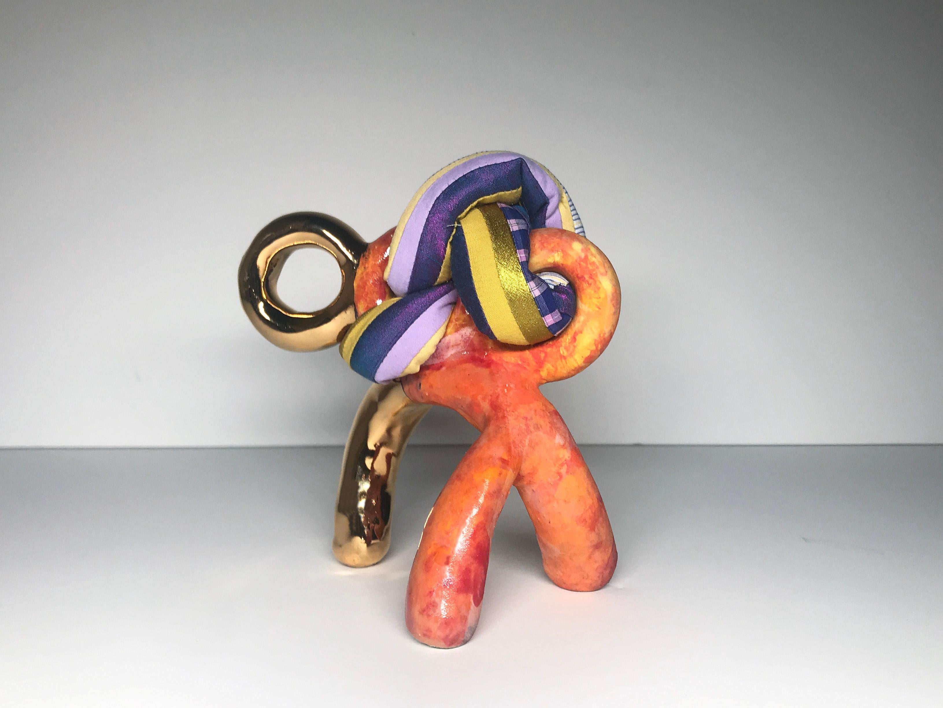 Ak Jansen Abstract Sculpture - Small Ceramic & Fiber Sculpture: 'Vicky'