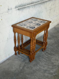 AK Odense Oak Nesting Tables Set of 3 with Ceramic Tile Tops Danish Vintage 1965