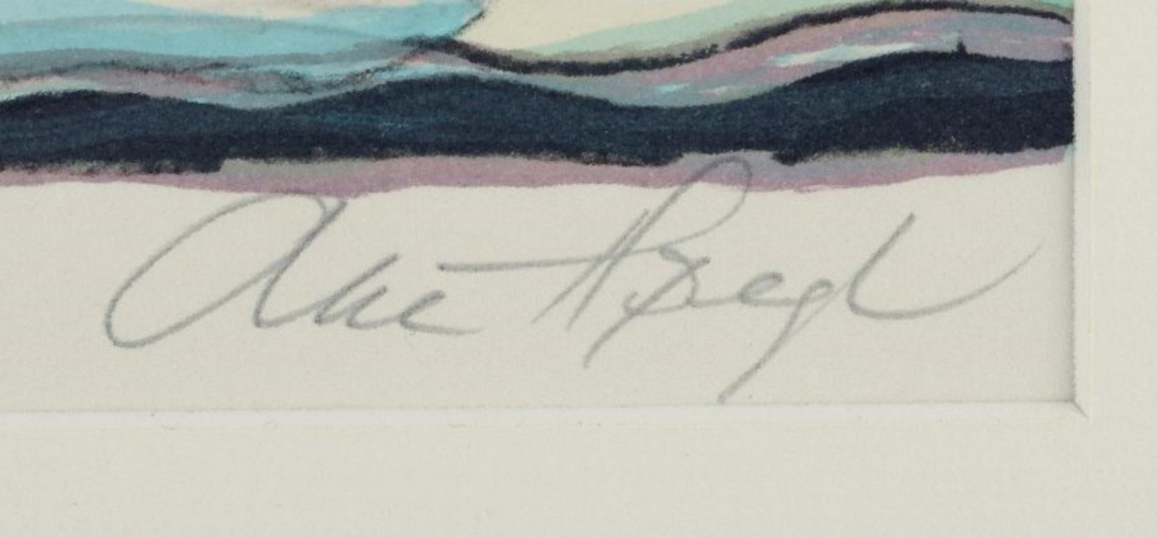 Aka Høegh, Greenlandic Painter, Color Lithograph on Paper, Greenlandic Sea Motif For Sale 2