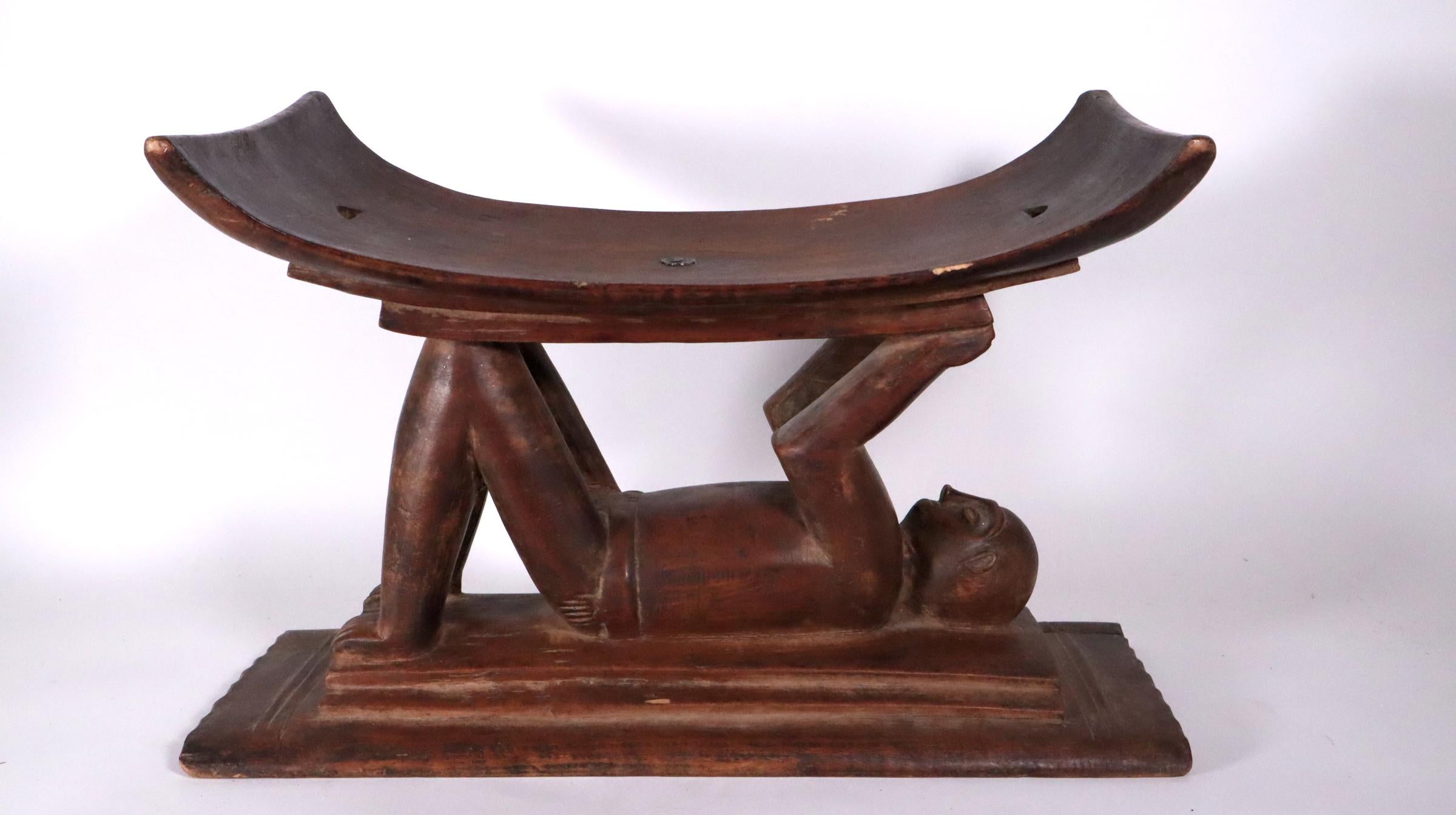 Akan Asante Fante Ghana Stool with Figure Fine and Old In Good Condition In Santa Fe, NM