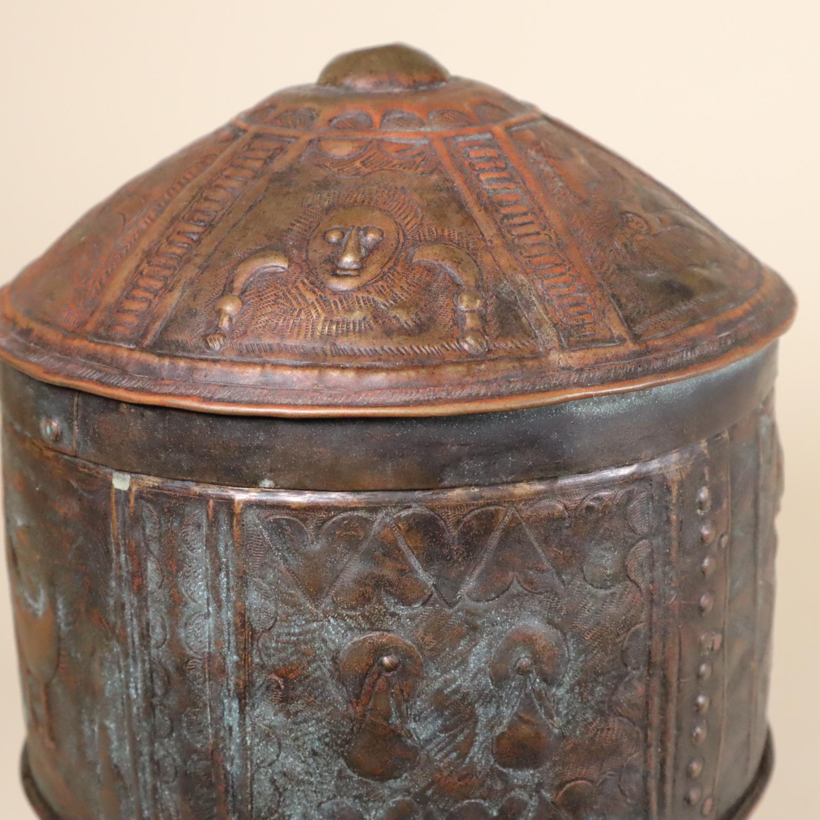 Akan Repousse Bronze Treasure Box Ghana West African Tribal Art Proverb Symbols For Sale 4