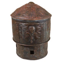 Akan Repousse Bronze Treasure Box Ghana West African Tribal Art Proverb Symbols