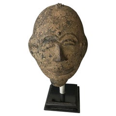 Tête de portrait commémorative africaine Akan en terre cuite du Ghana Tribal Art