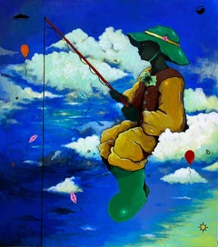 Cloud Fishing - 21st Century, Contemporary, Surrealism, African Nature, Boy