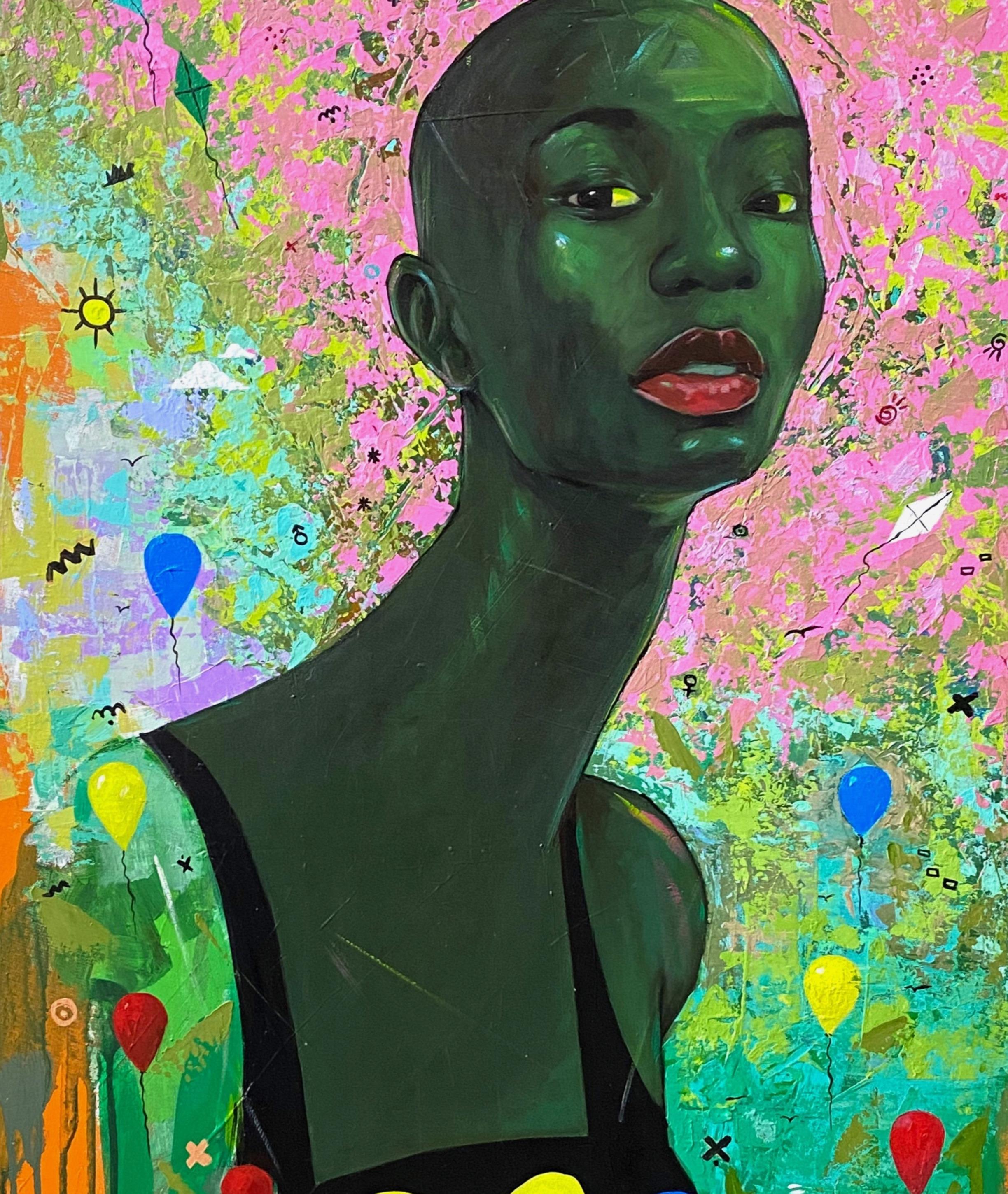 Mi mirada artificial -Siglo XXI, Contemporáneo, Surrealismo, Naturaleza africana Mujer - Painting Surrealista de Akanji Bolaji