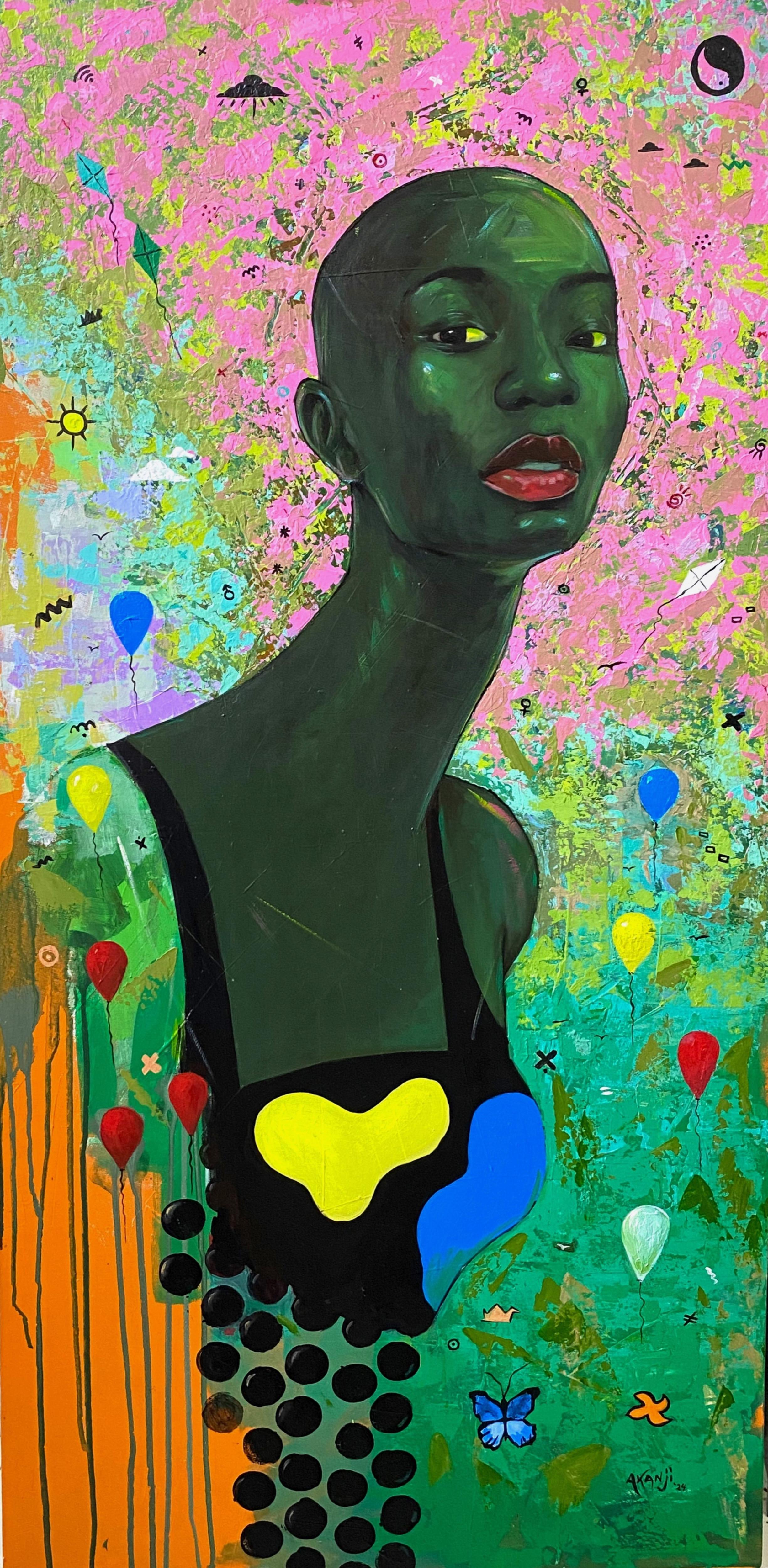 Mi mirada artificial -Siglo XXI, Contemporáneo, Surrealismo, Naturaleza africana Mujer - Figurative Painting Negro de Akanji Bolaji