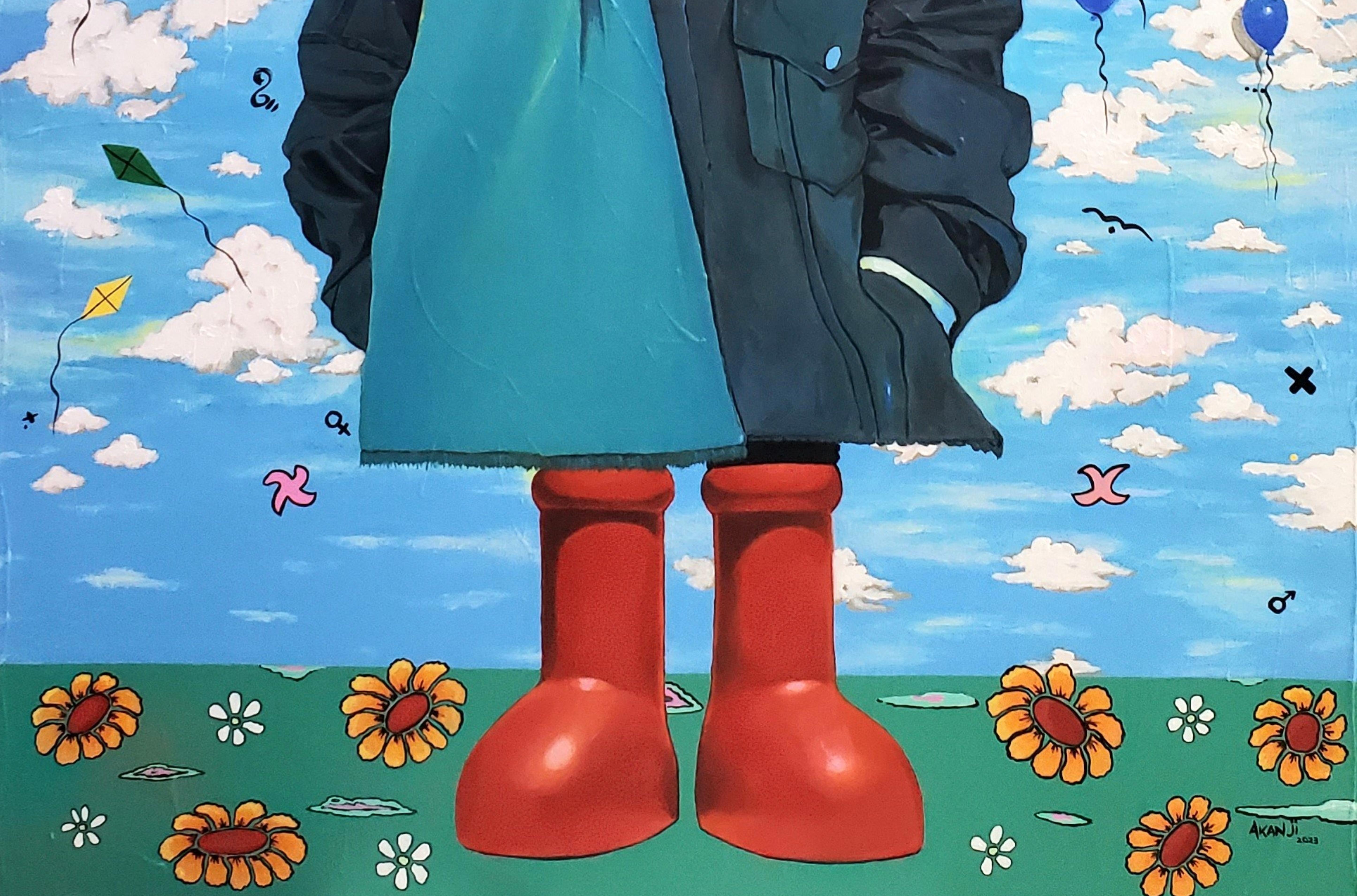 Wo bin ich? - 21. Jahrhundert, Zeitgenössisch, Surrealismus, Afrikanische Nature, Junge Kind (Blau), Portrait Painting, von Akanji Bolaji