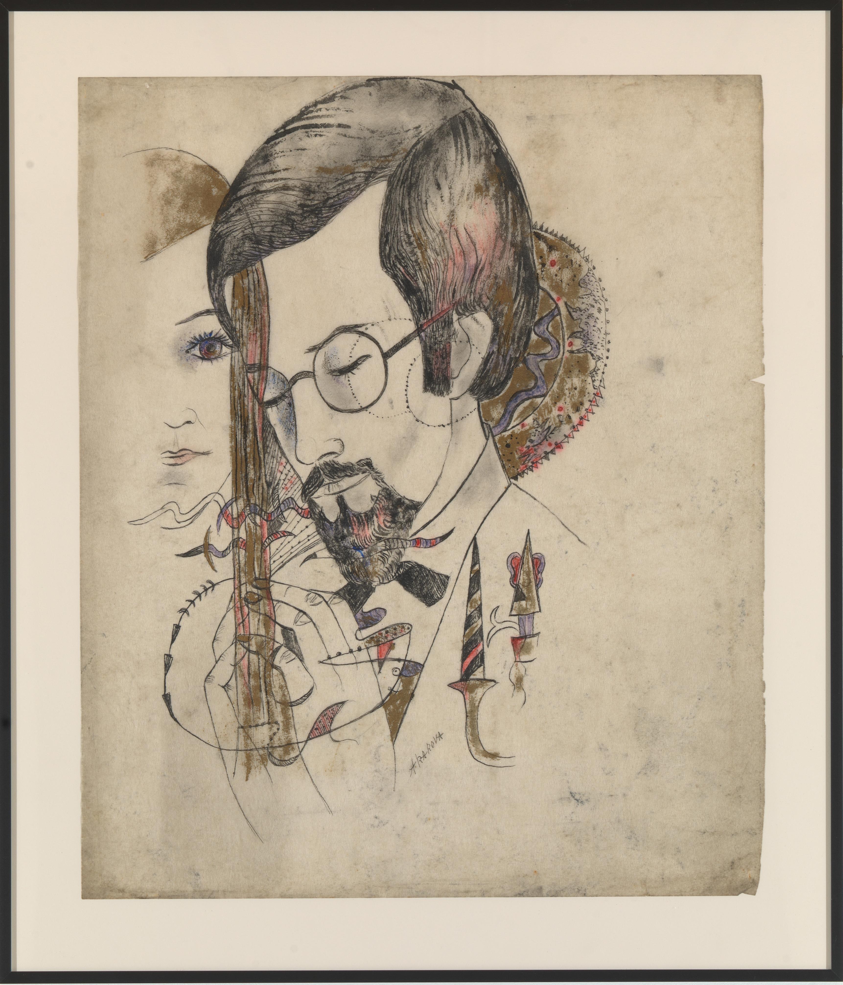 20th Century Akarova Marguerite, Portrait of a Man and a Woman, Drawing on Paper For Sale