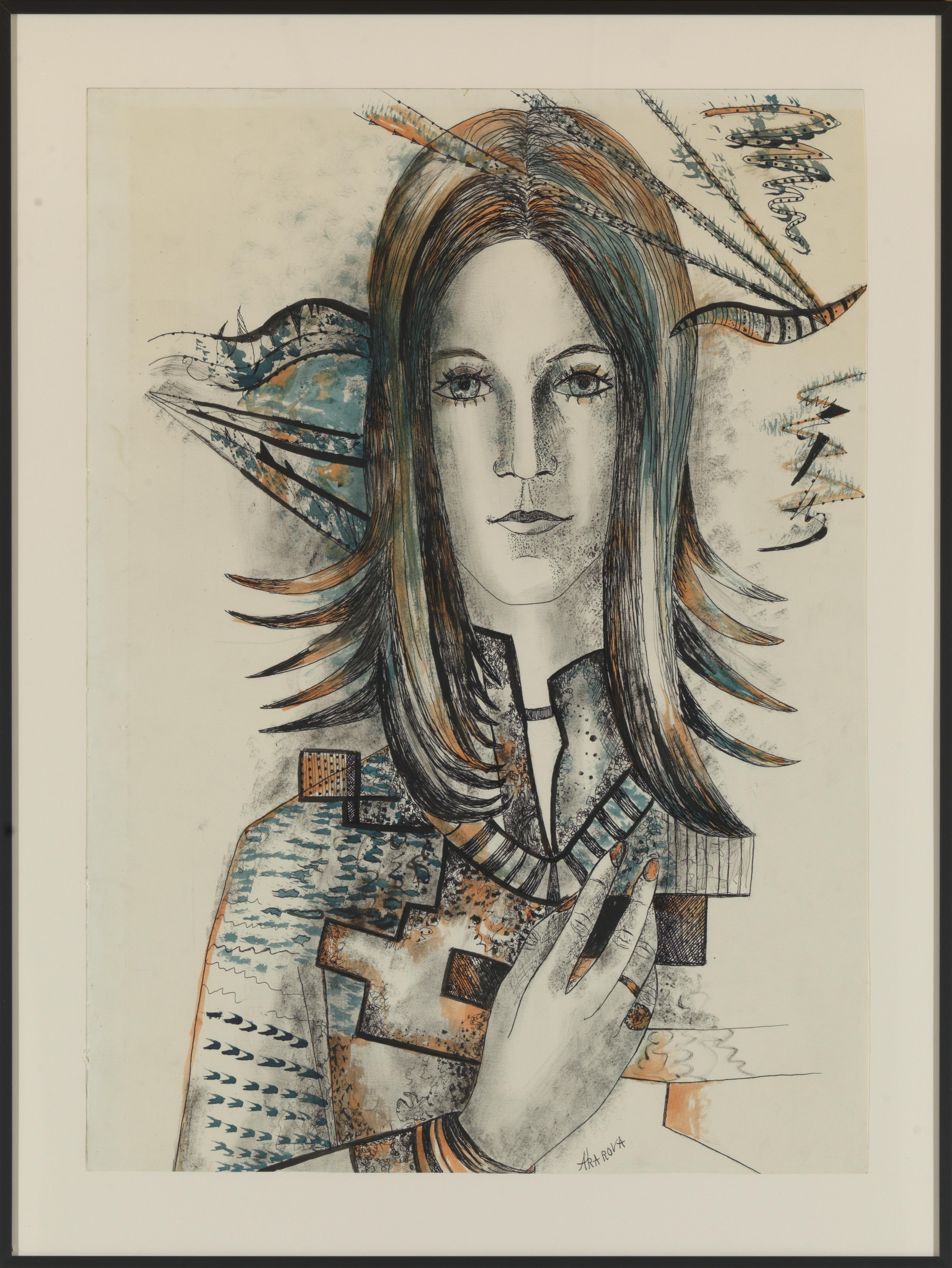 Akarova Marguerite (Sint-Joost-Ten-Node, 1904 - Elsene, 1999), Self-Portrait, Zeichnung auf Papier, 61 x 81 cm, gerahmt und signiert.
Marguerite Acarin (30. März 1904, in Saint-Josse-ten-Noode - 24. Juni 1999, in Ixelles) war eine belgische