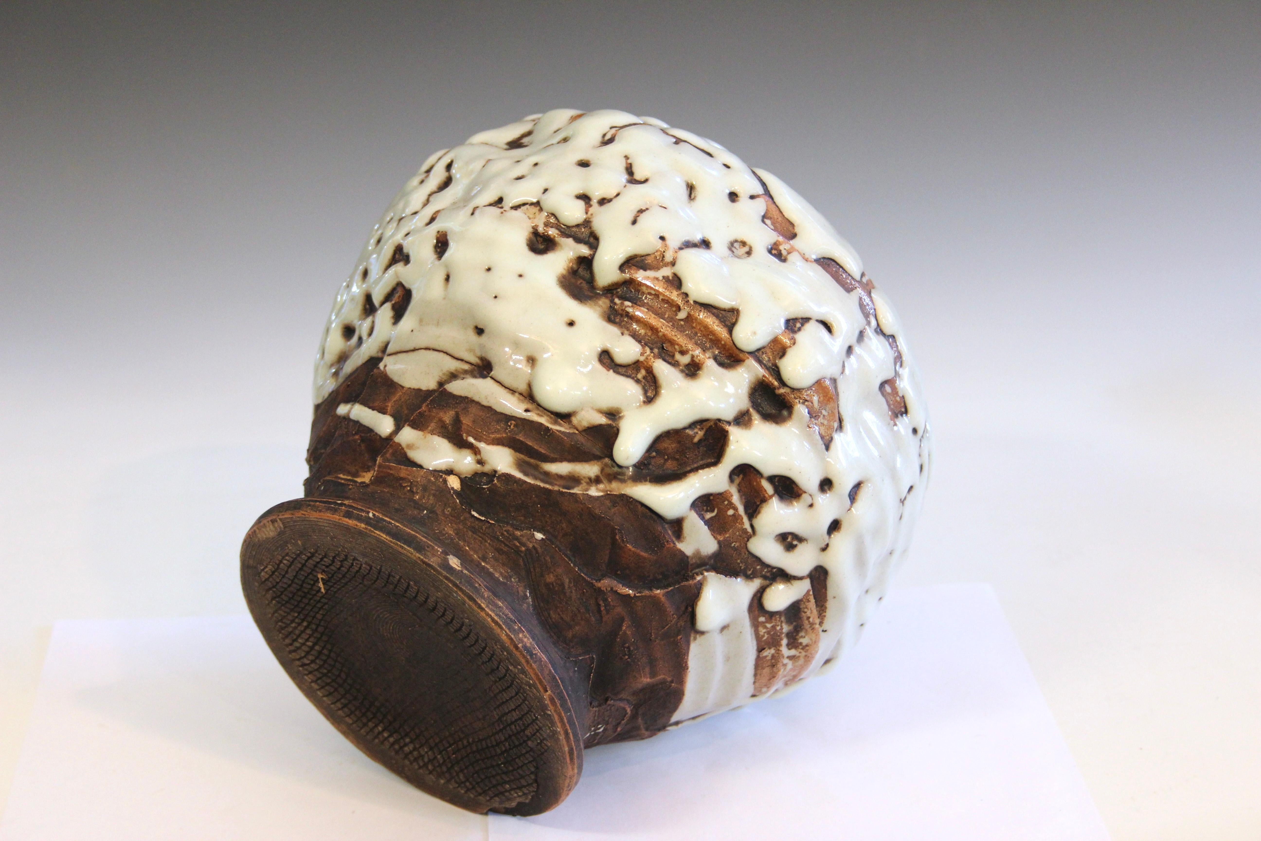 Akashi-Awaji Pottery Modernist Manipulated Volcanic Drip Glaze Vase In Excellent Condition For Sale In Wilton, CT