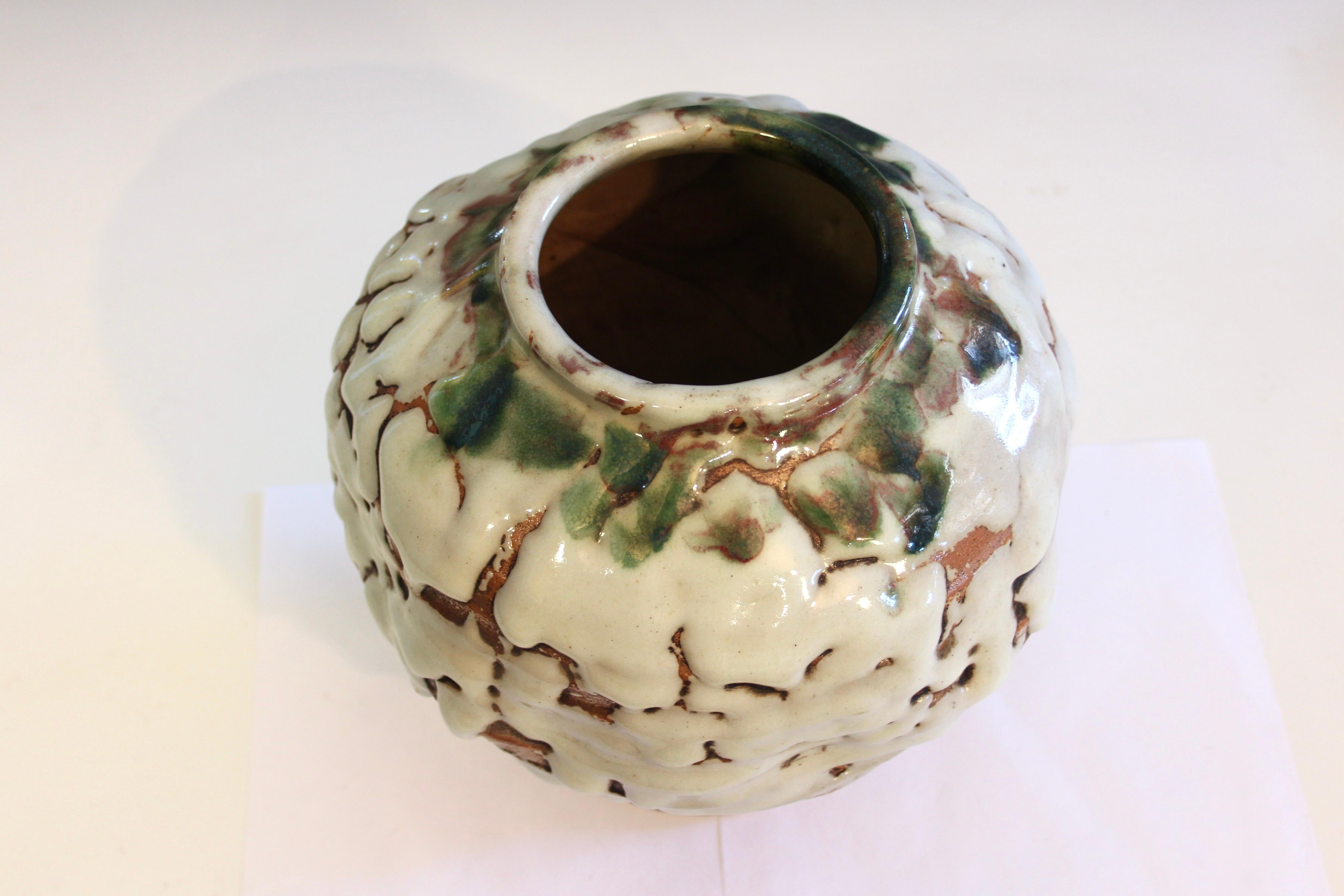 Akashi-Awaji Pottery Modernist Manipulated Volcanic Drip Glaze Vase For Sale 2
