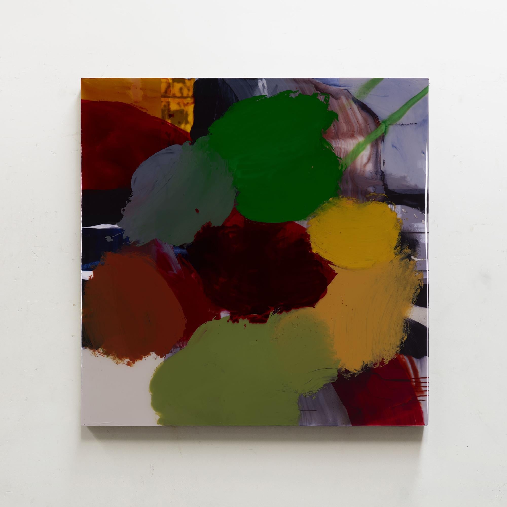 While visually maintaining a balance of chaos and control, Aurel K. Basedow’s paintings become a conversation between the rigid technical handling of resin, his chosen media, and the gestural possibilities of chromatic layering. Basedow most closely