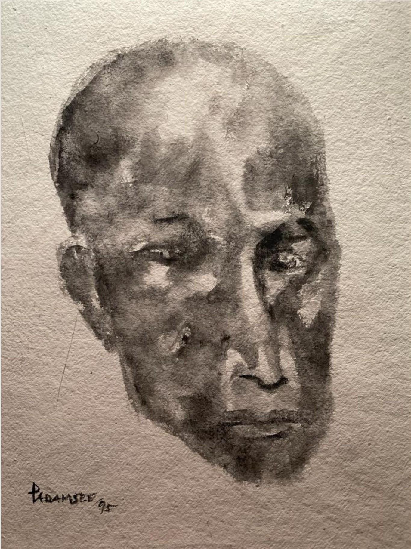 Figurative Painting Akbar Padamsee - Sans titre, aquarelle sur papier, couleur noire, Akbar Padasee, indien moderne, en stock