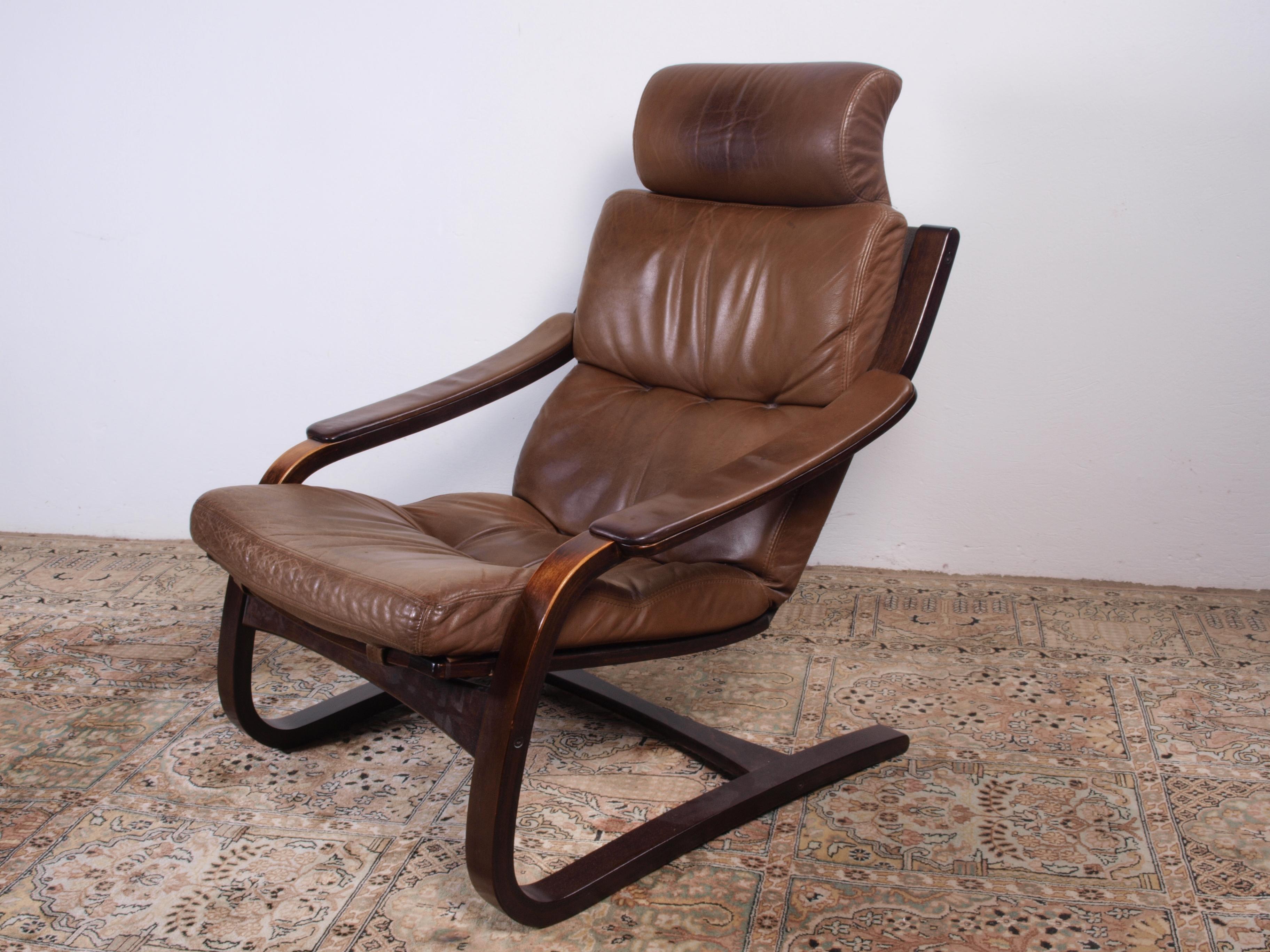 Åke Fribytter by Nelo Sweden Leather Lounge Chair For Sale 4