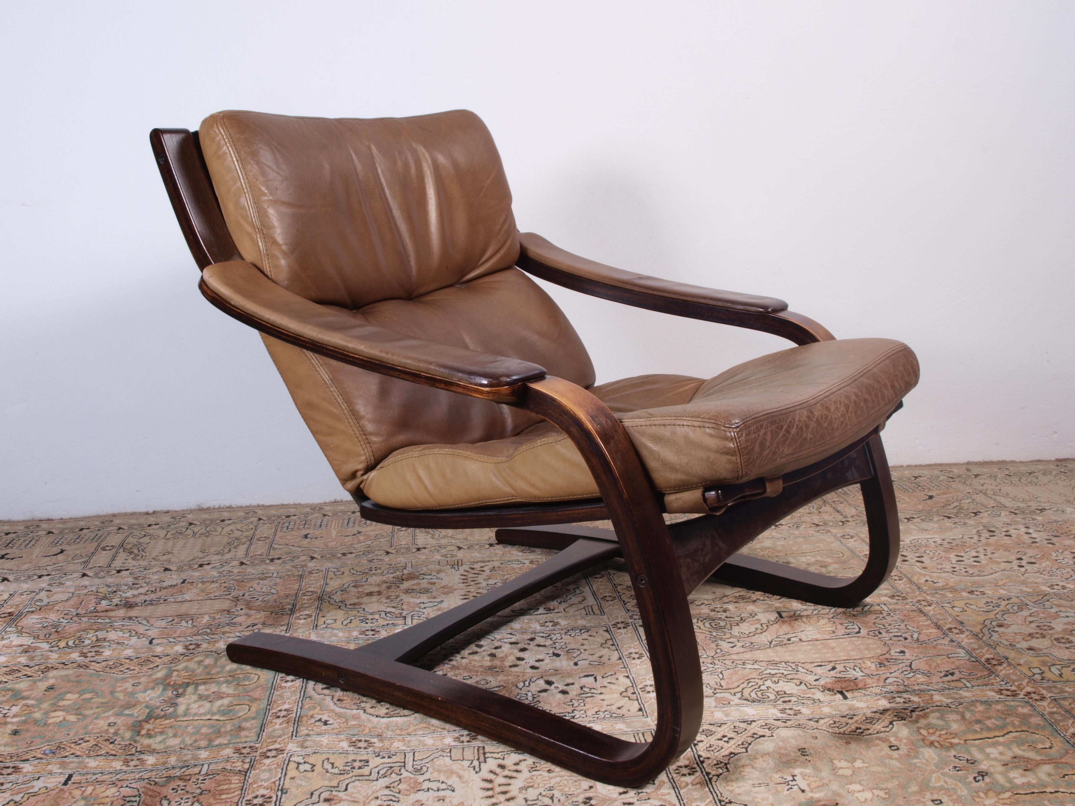 Åke Fribytter by Nelo Sweden Leather Lounge Chair For Sale 11