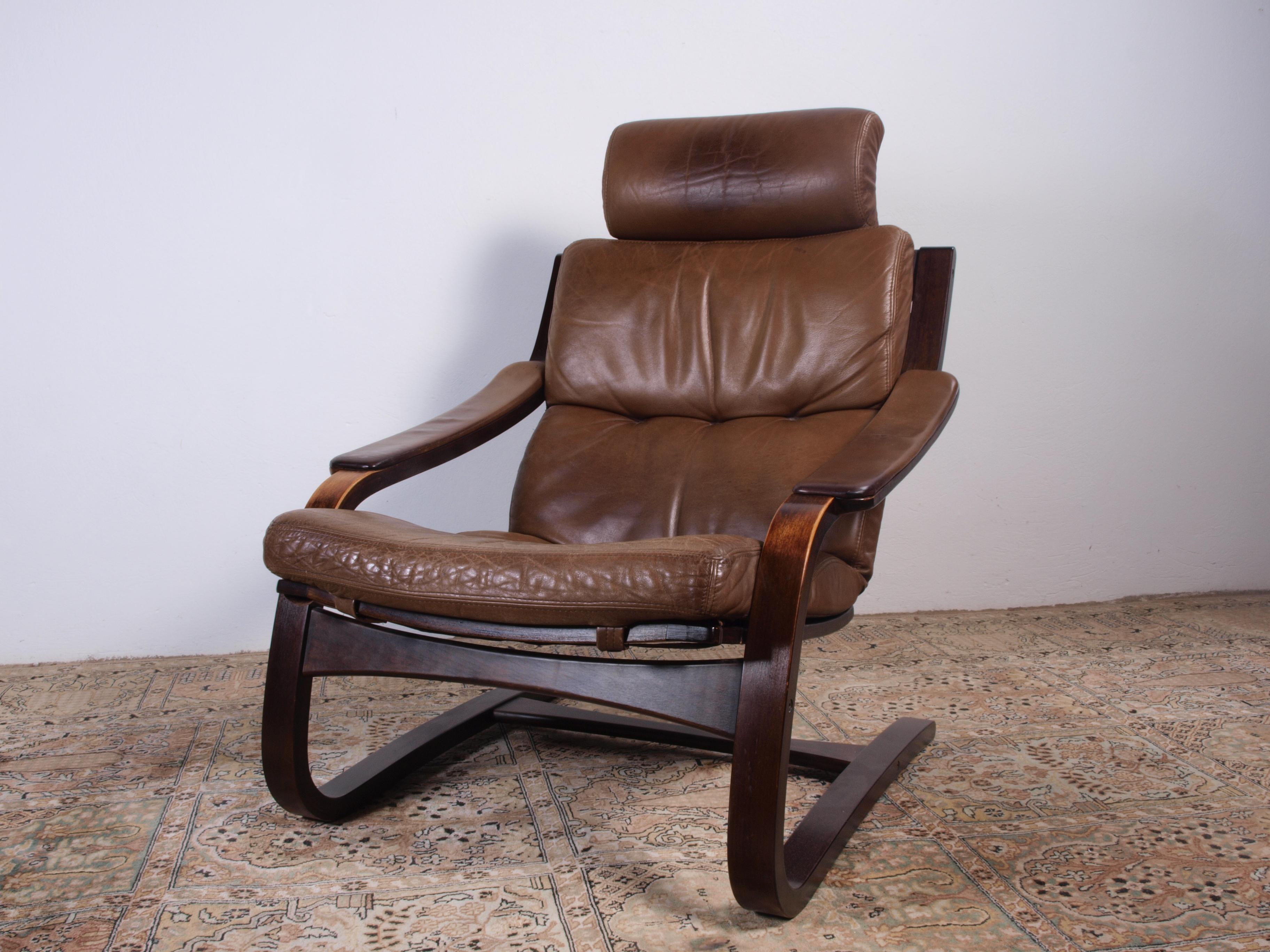 Åke Fribytter by Nelo Sweden Leather Lounge Chair For Sale 1