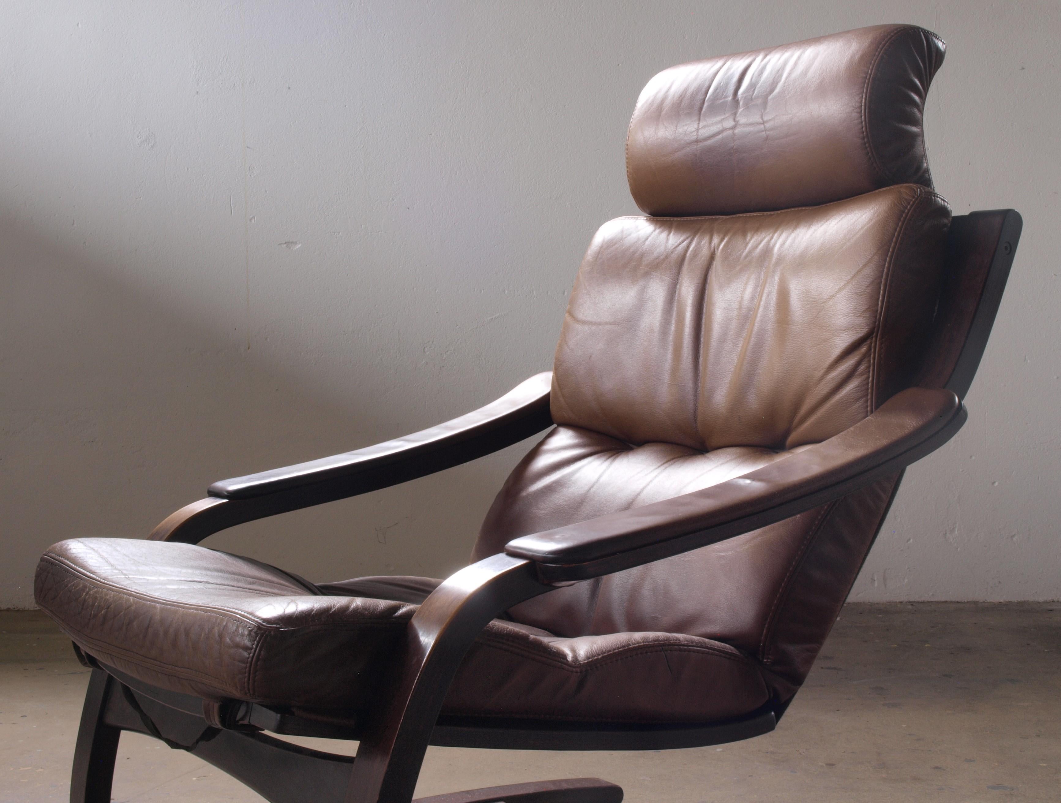 Åke Fribytter by Nelo Sweden Leather Lounge Chair In Good Condition For Sale In Store Heddinge, DK