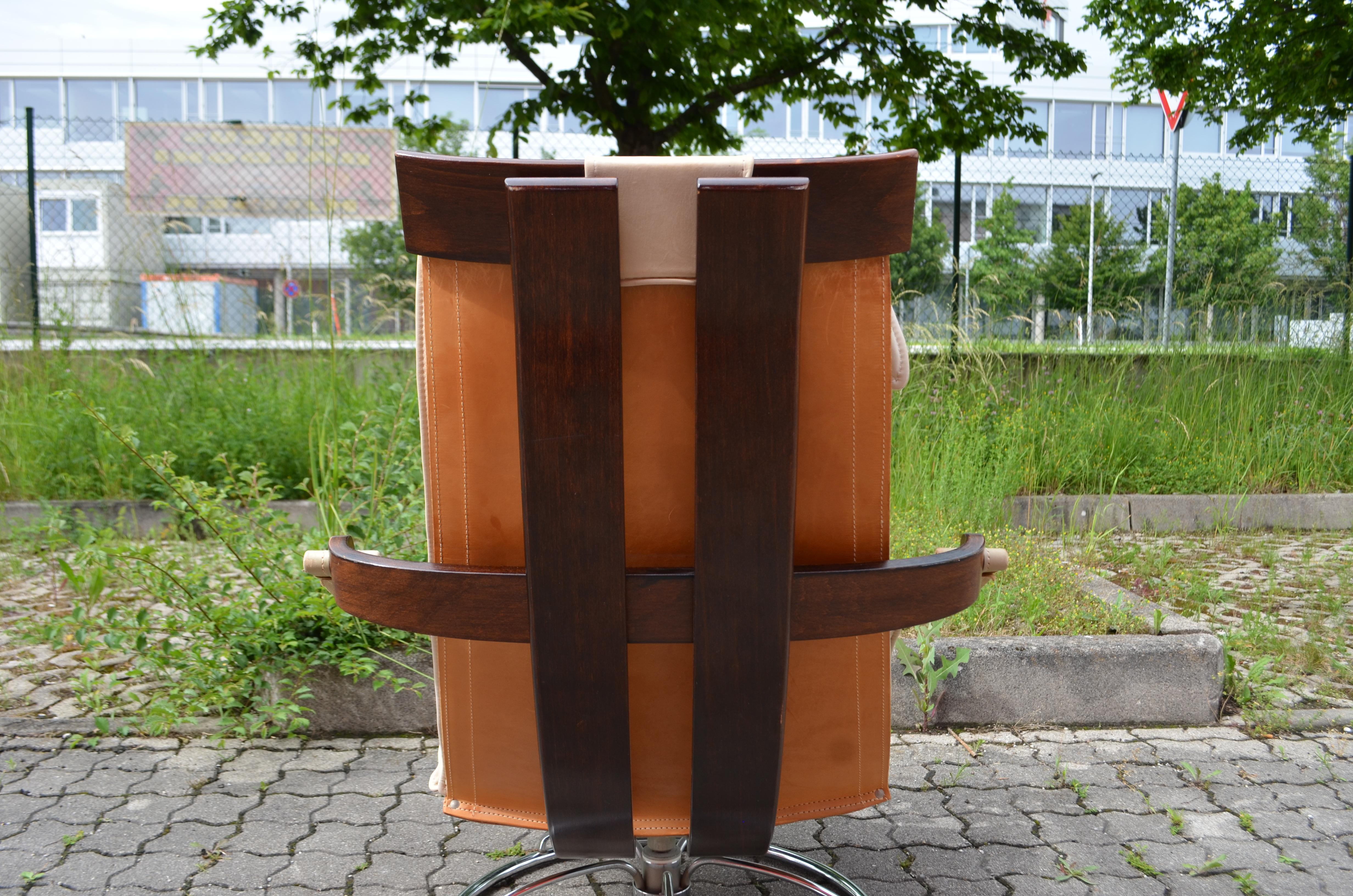 Ake Fribytter for NELO Sweden Swivel Leather Lounge Chair Cognac For Sale 4