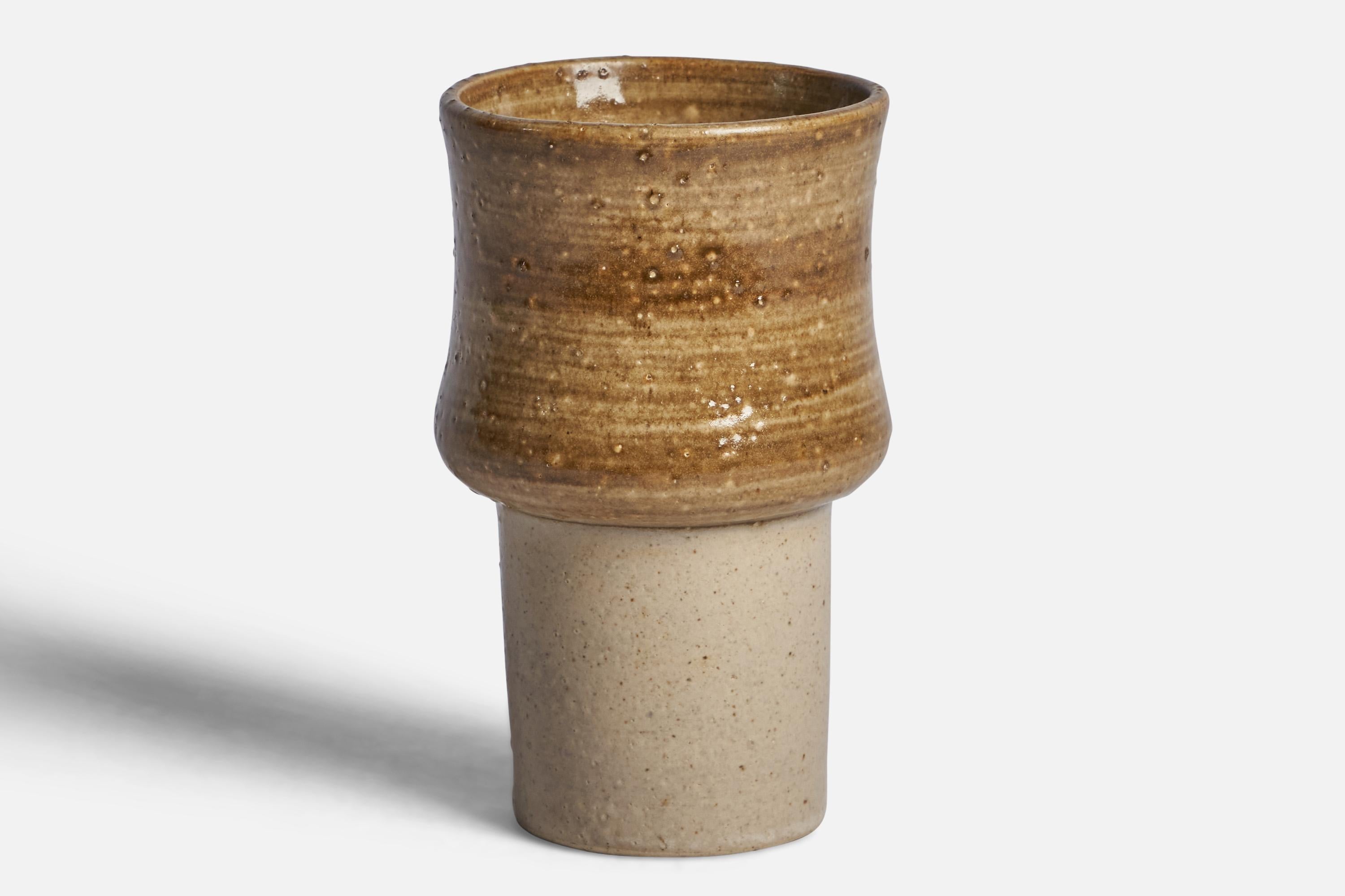 A brown and beige-glazed stoneware vase designed and produced by Åke Höganäs, Sweden, 1960s.