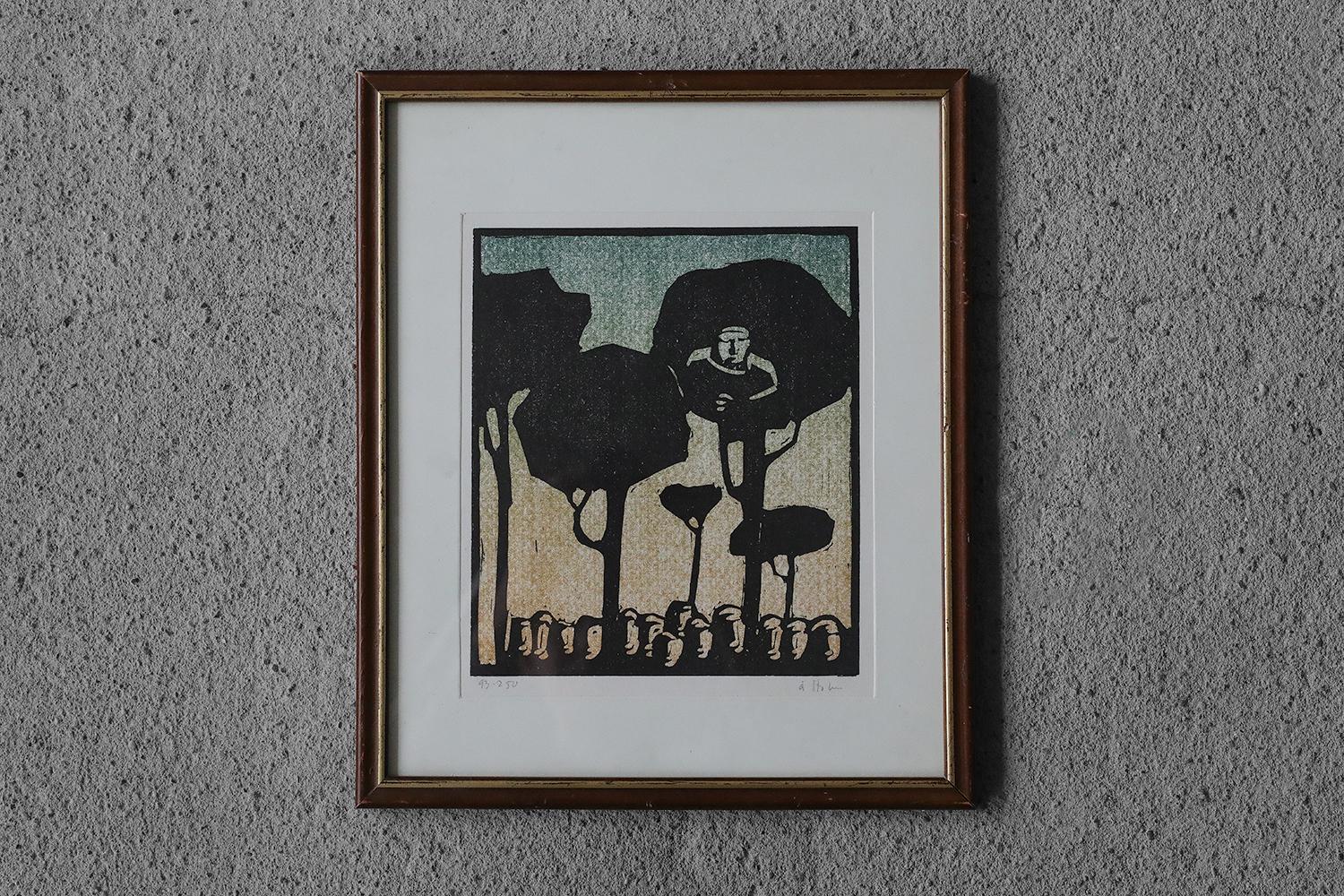 Åke Holm, Biblical motif, 1970s
Linocut
Number 93/250
The work is signed by the artist and individually numbered (pencil)
Work dimensions 32/27
The work is framed

Åke Holm (1900-1980) was an artist and ceramicist living in Hoganas, Sweden. In his