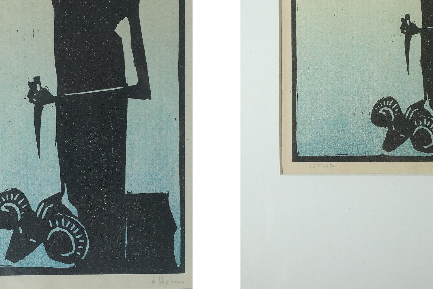 Mid-Century Modern Åke Holm, Biblical Theme, Linocut, 1970s, Framed For Sale