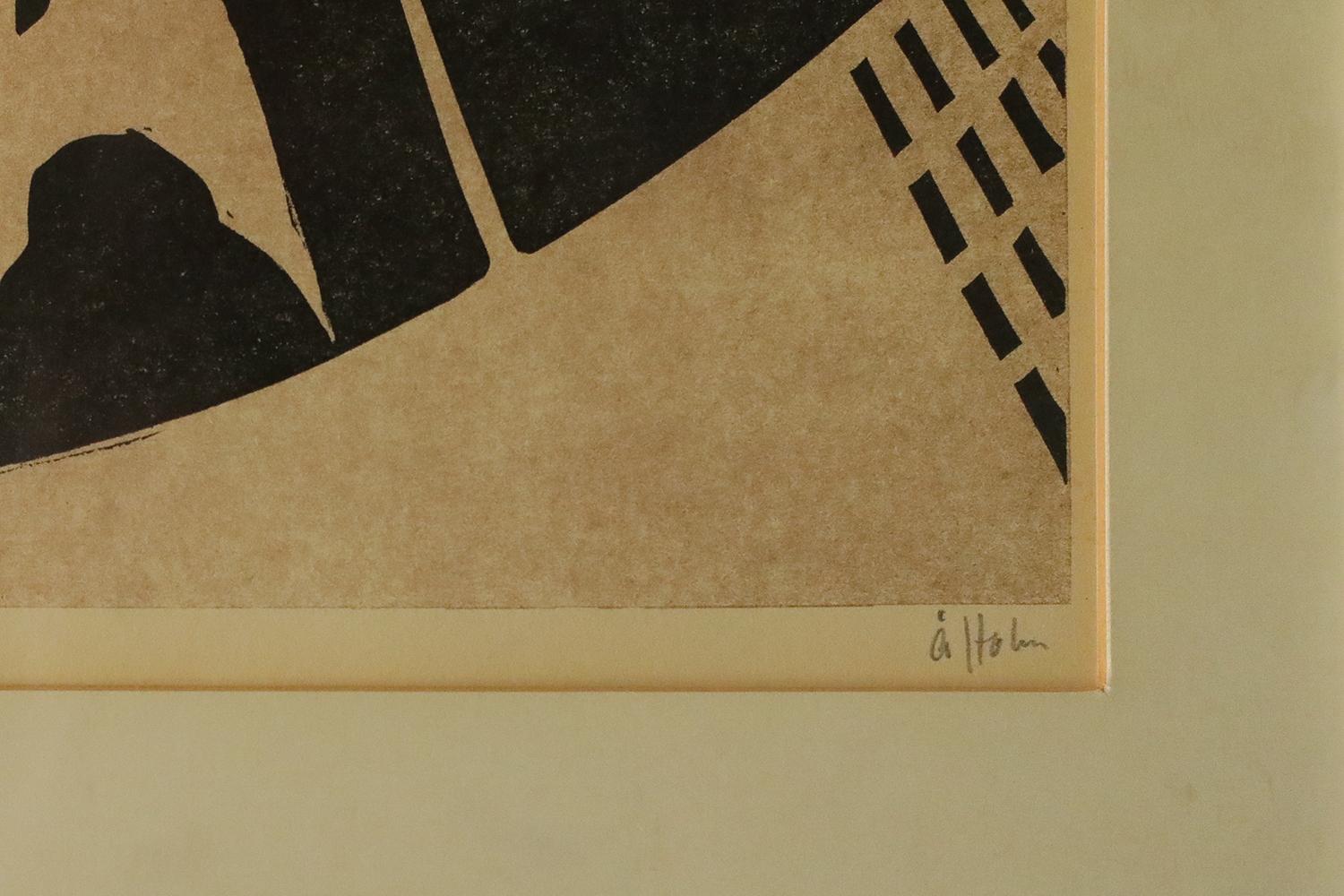 Åke Holm, Biblical Theme, Linocut, 1970s, Framed In Good Condition For Sale In Warszawa, Mazowieckie