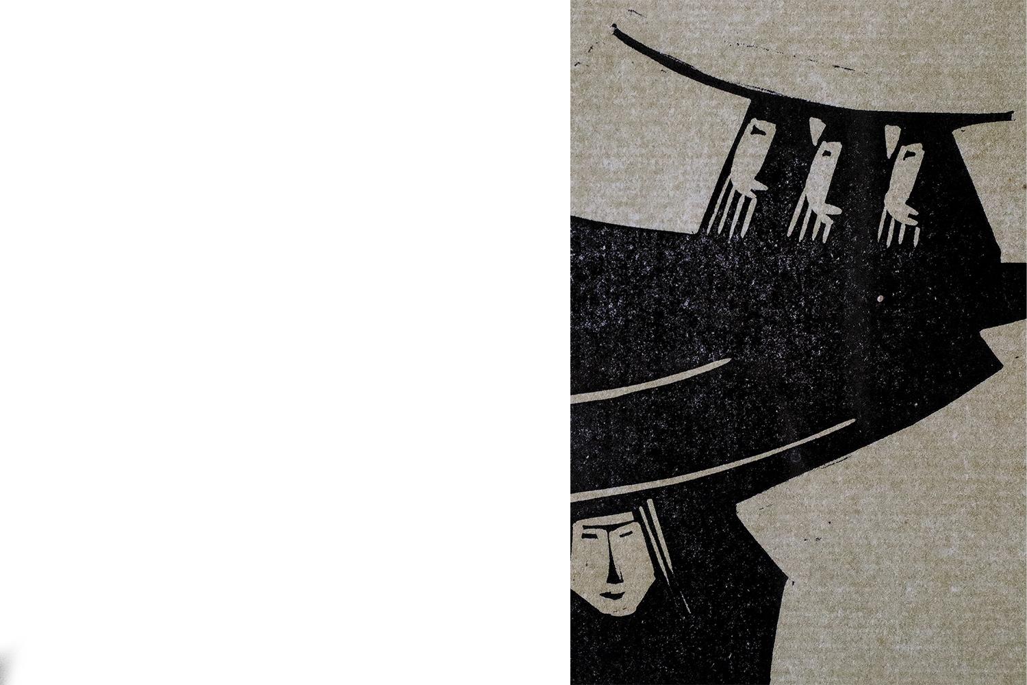 Åke Holm, Biblisches Thema, Linolschnitt, 1970er Jahre, gerahmt im Zustand „Gut“ im Angebot in Warszawa, Mazowieckie