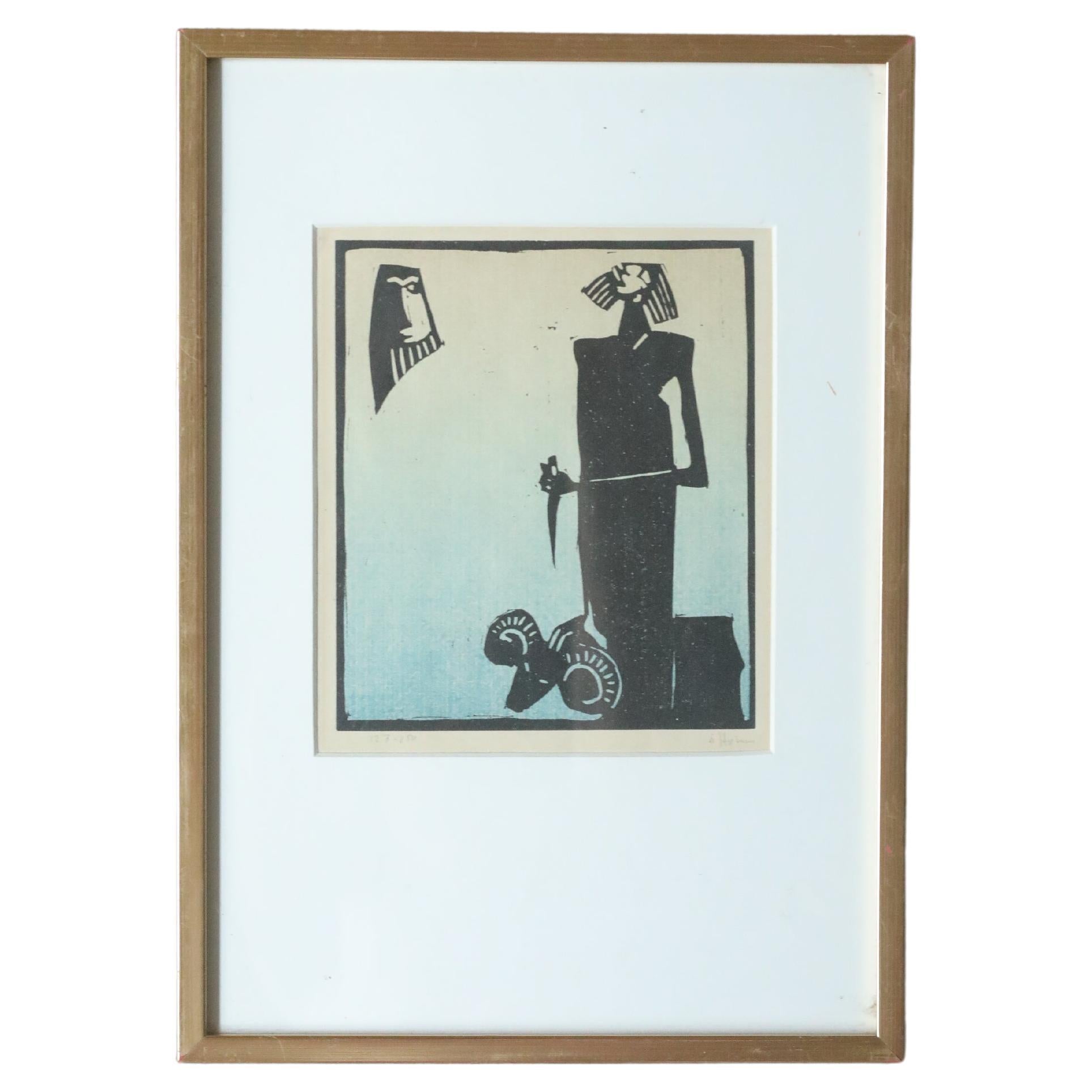 Åke Holm, Biblical Theme, Linocut, 1970s, Framed For Sale