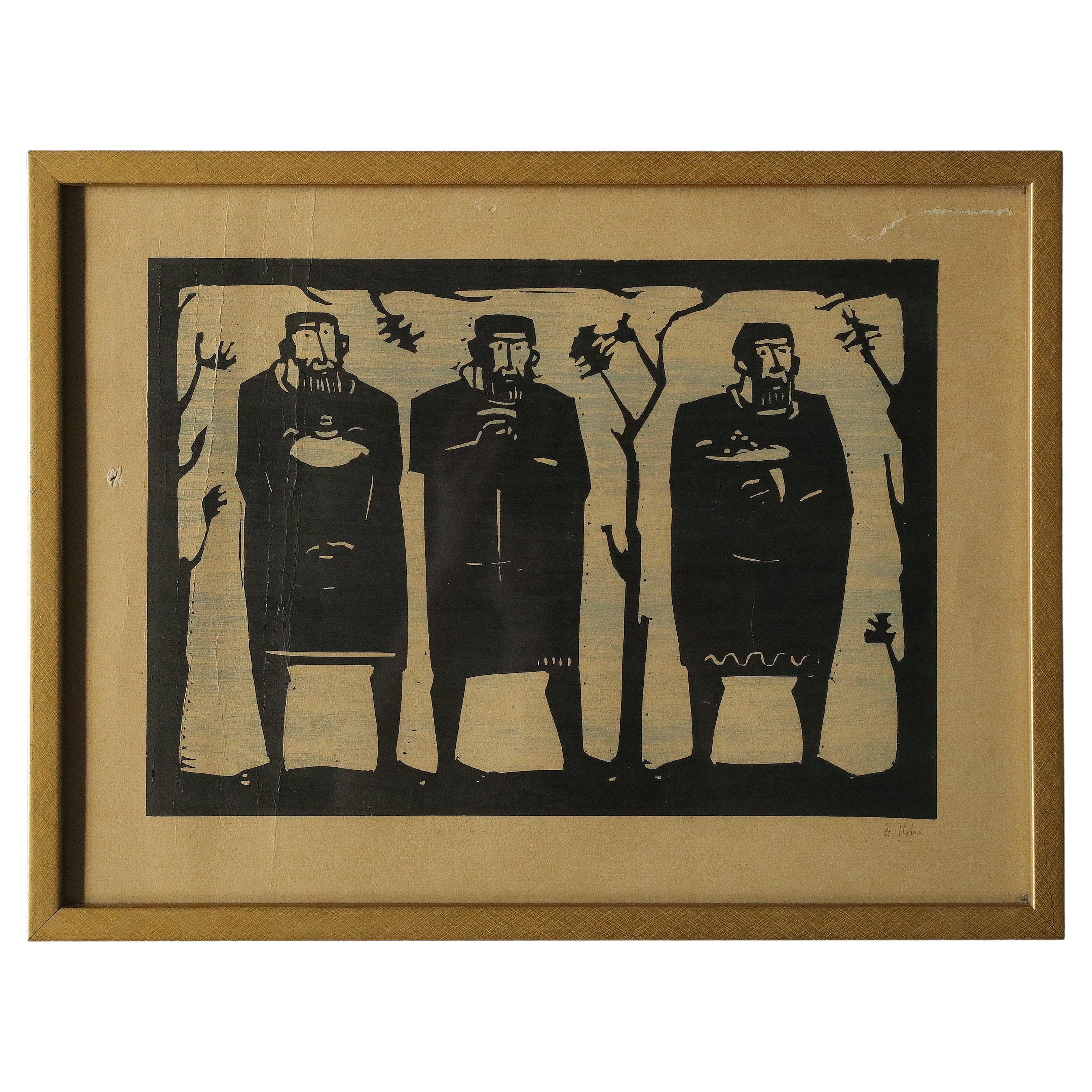 Åke Holm, Biblical Theme, Linocut, 1970s, Framed For Sale