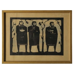 Åke Holm, Biblical Theme, Linocut, 1970s, Framed