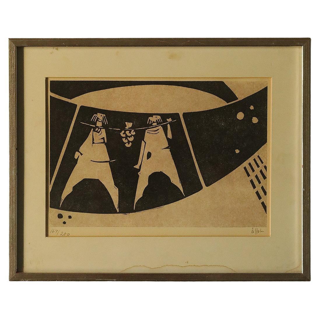 Åke Holm, Thème biblique, Linogravure, 1970, encadré en vente