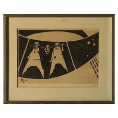 Åke Holm, Biblical Theme, Linocut, 1970s, Framed