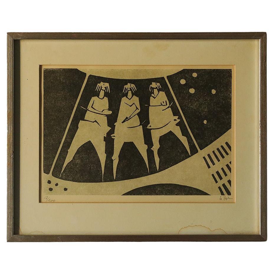 Åke Holm, Biblical Theme, Linocut, 1970s, Framed