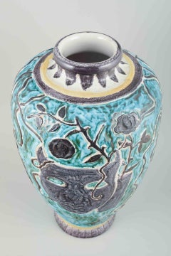 Åke Holm for Höganäs. Large stoneware vase with turquoise and black glaze.