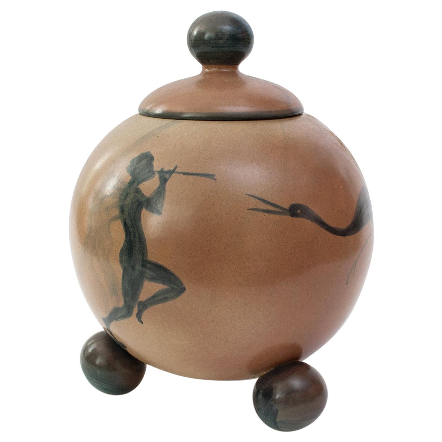 Åke Holm for Höganäs, Swedish Art Deco Ceramic Jar with Lid