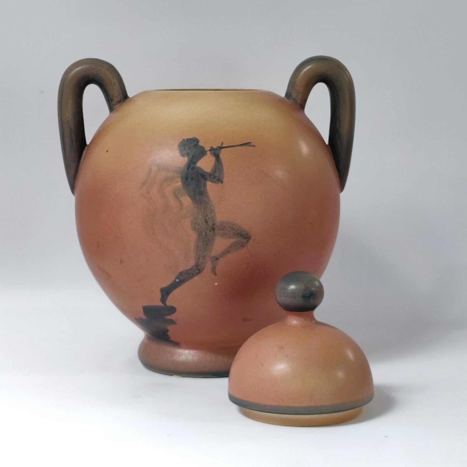 Grande urne en céramique Art Déco avec couvercle de Ake Holm, Hoganas  en vente 1