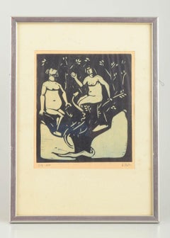 Åke Holm. Print on paper. Adam and Eve in the Garden of Eden. Mid-20th C.