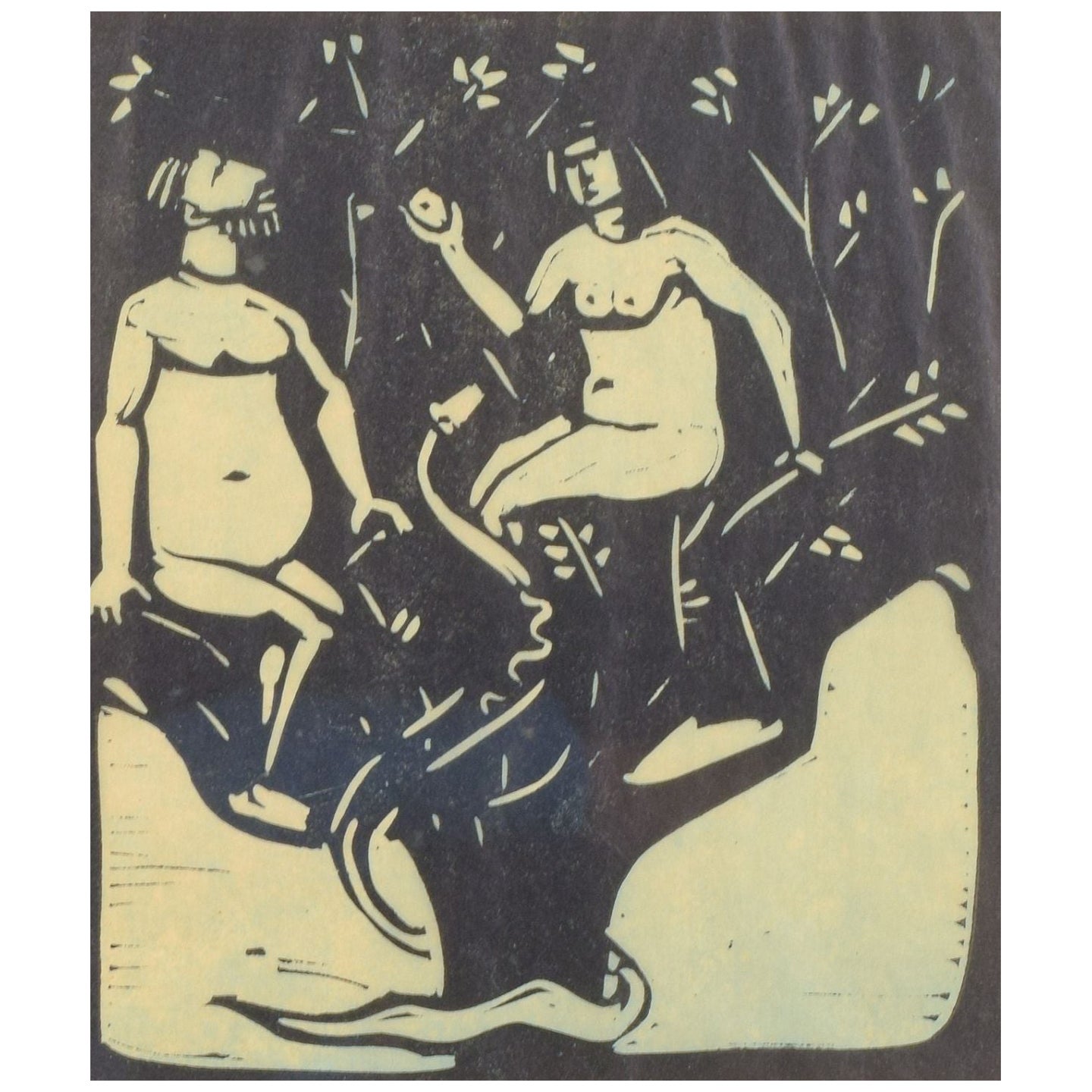 Åke Holm. Print on paper. Adam and Eve in the Garden of Eden. Mid-20th C.