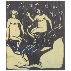 Åke Holm. Print on paper. Adam and Eve in the Garden of Eden. Mid-20th C.