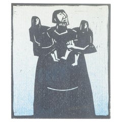 Åke Holm, Suède. Gravure sur bois en noir et blanc. Laban et ses filles, 1978.