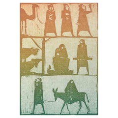 Åke Holm, Sweden. Colored woodcut. Nativity of Jesus. Ca. 1950s