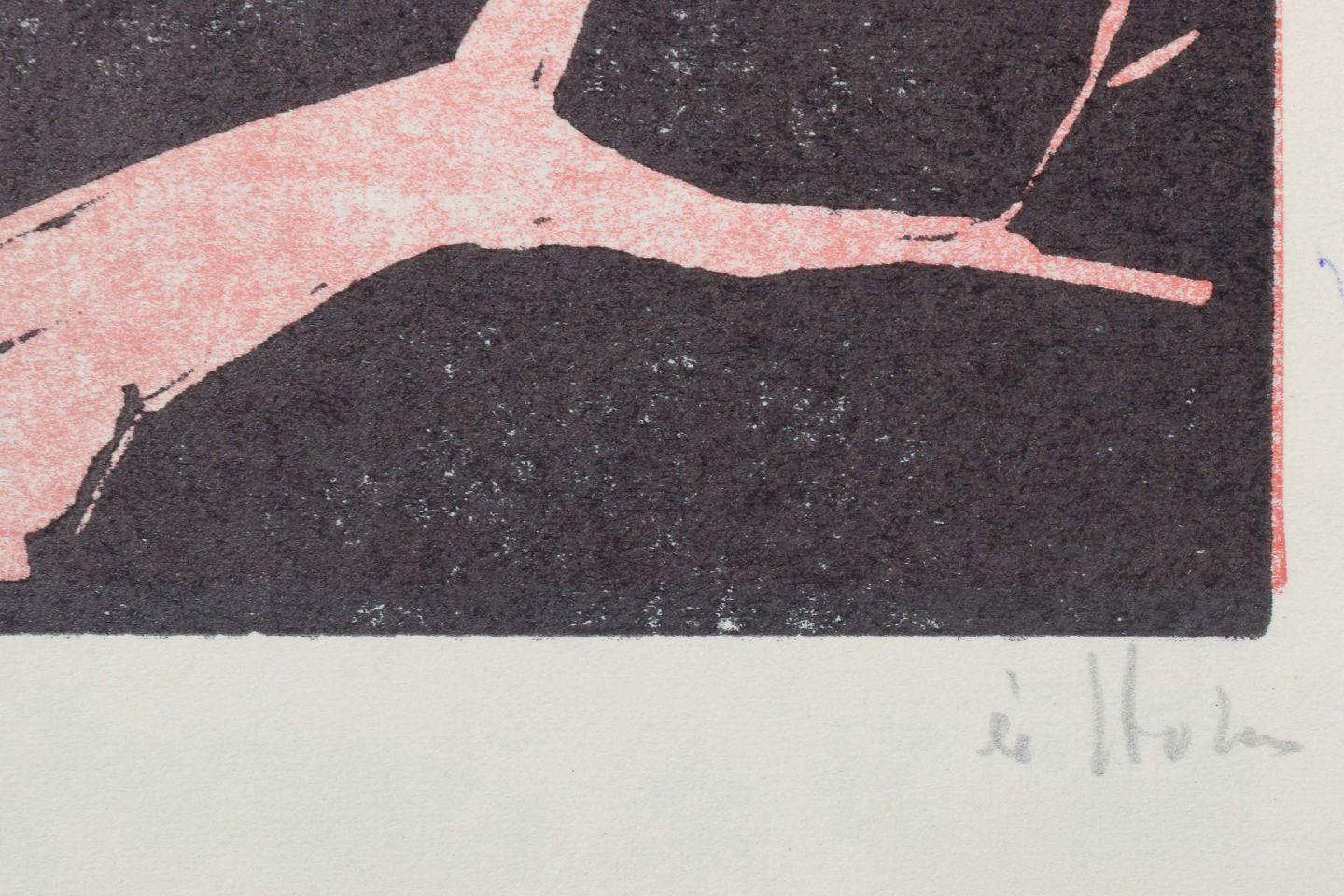 Åke Holm, Schweden. Kolorierter Holzschnitt. Zwei stilisierte Gesichter, eingerahmt von Ästen. (Schwedisch) im Angebot