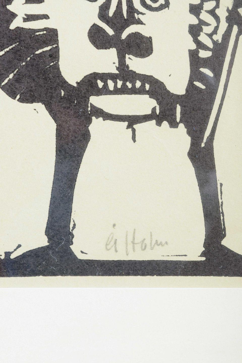 Åke Holm, Suède. Gravure sur bois sur papier. DEN dans la fosse aux lions, années 1970. Bon état - En vente à København, Copenhagen