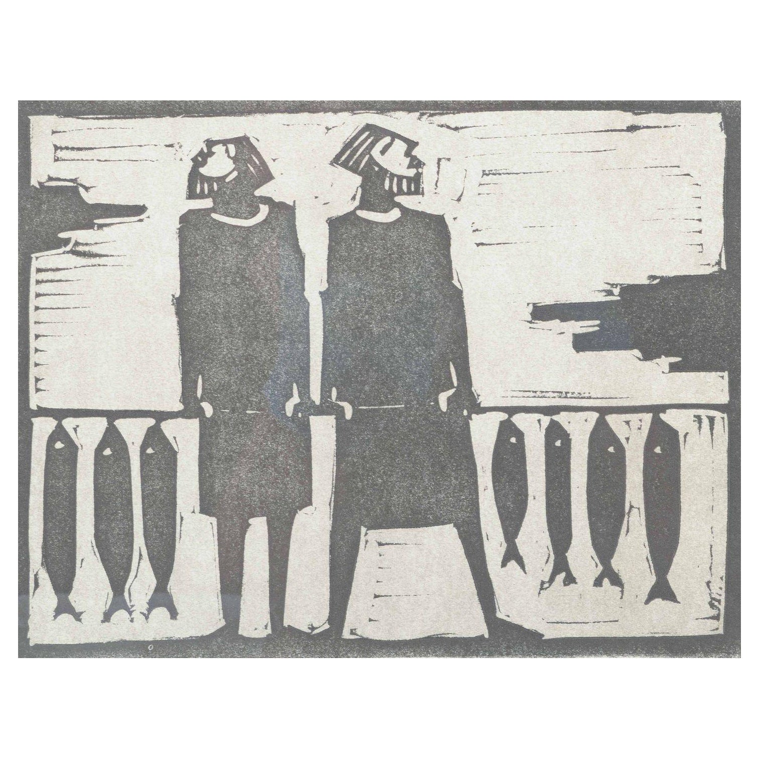 Åke Holm, Schweden. Holzschnitt auf Papier. Die Apostel Petrus und Andrew, 1970er Jahre.