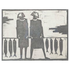 Åke Holm, Schweden. Holzschnitt auf Papier. Die Apostel Petrus und Andrew, 1970er Jahre.